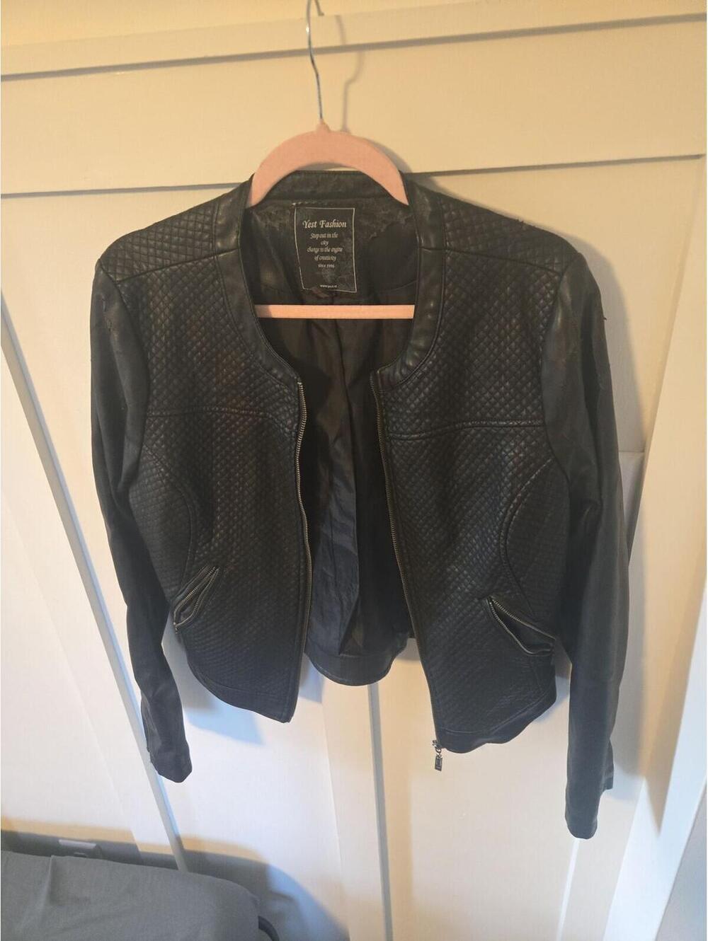 Yest Fashion Faux Leather Quilted Moto Jacket Black